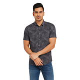 Men's Black Printed Short Sleeve Shirt – Slim Fit, Casual Wear.