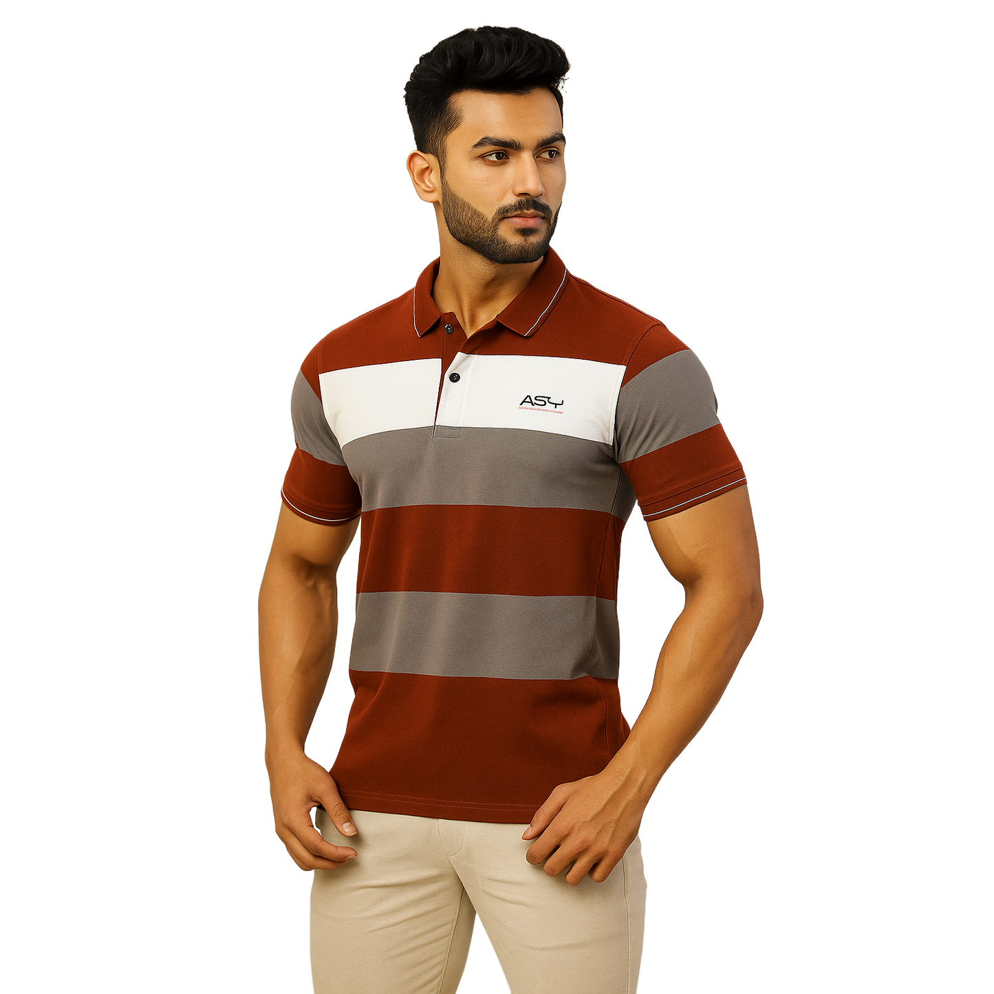 Men' Red Lining Designed Cotton T-Shirt With Collar – Classic Fit.