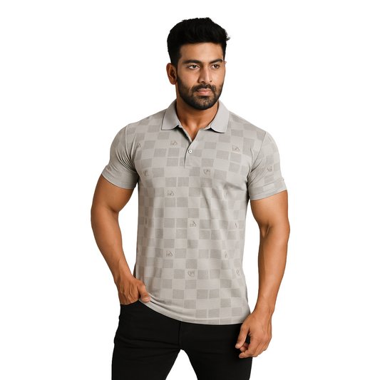Men' GREY DIO Designed T-Shirt With Collar – Classic Fit.