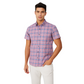 Men’s Slim Fit Short Sleeve Checkered Shirt – Pink & Blue Plaid Button.