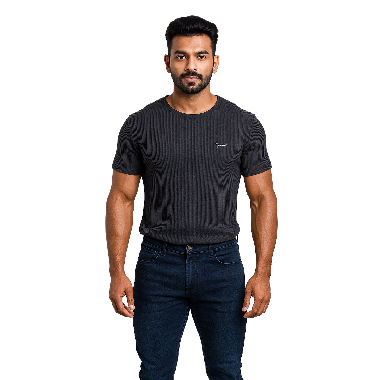 Men' Black Designed T-Shirt Without Collar – Classic & Sport Fit.