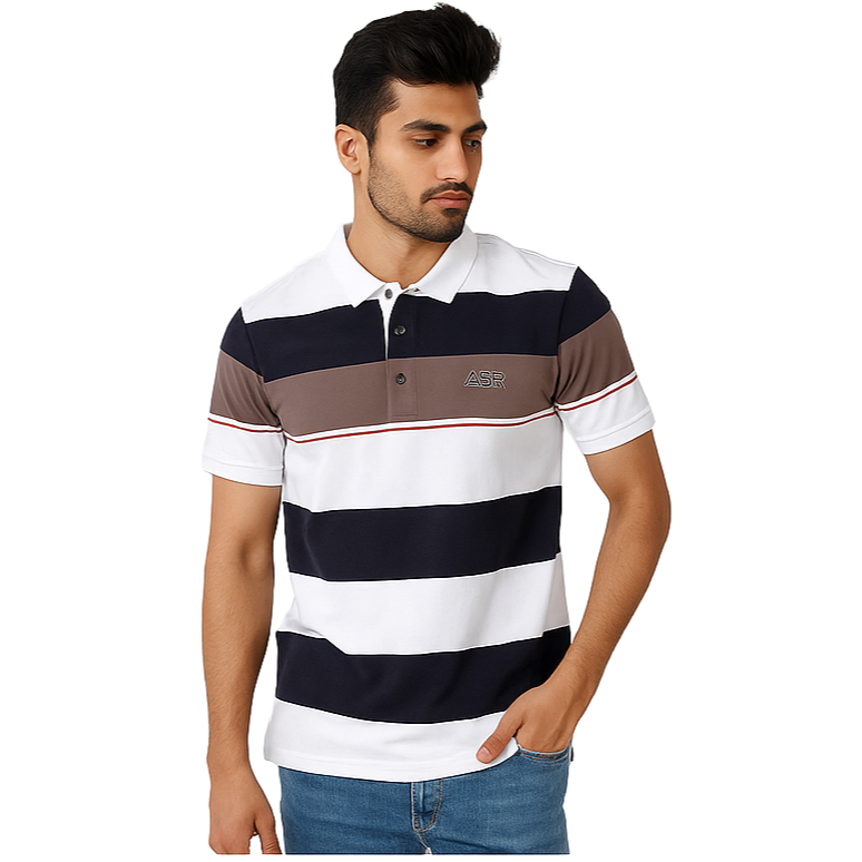 Men’s Striped Polo T-Shirt – Casual Slim Fit Cotton Polo with ASR Logo