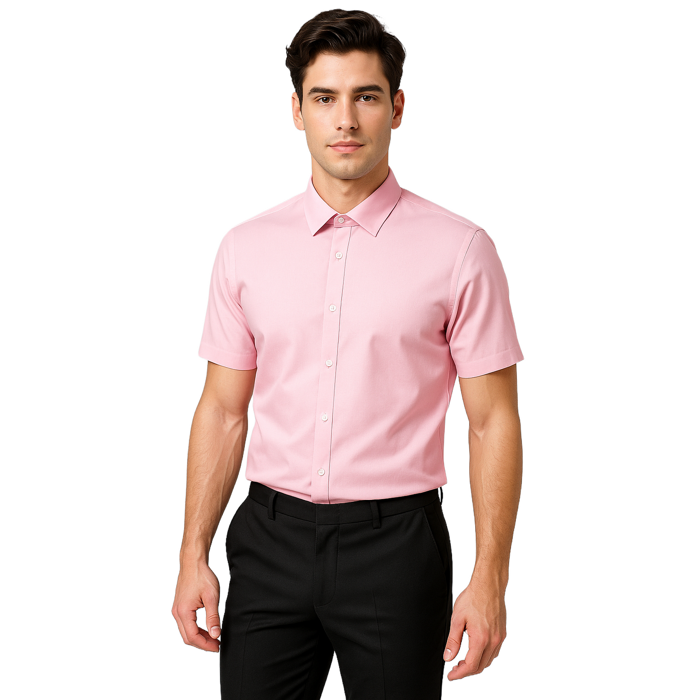Men’s Pink Solid Formal Shirt – Short Sleeve Cotton Shirt for Office & Smart Casual